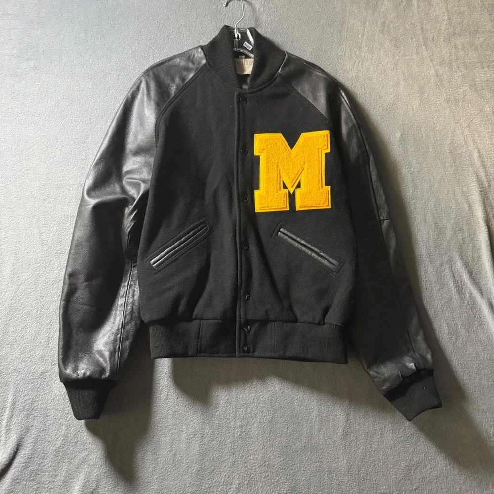 Vintage Dalfour Michigan Wolverines Varsity Jacket Wool Leather Small Black
